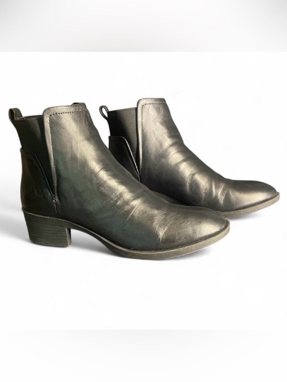Kenneth Cole Black Genuine Leather Chelsea Booties Low Block Heel Size 7